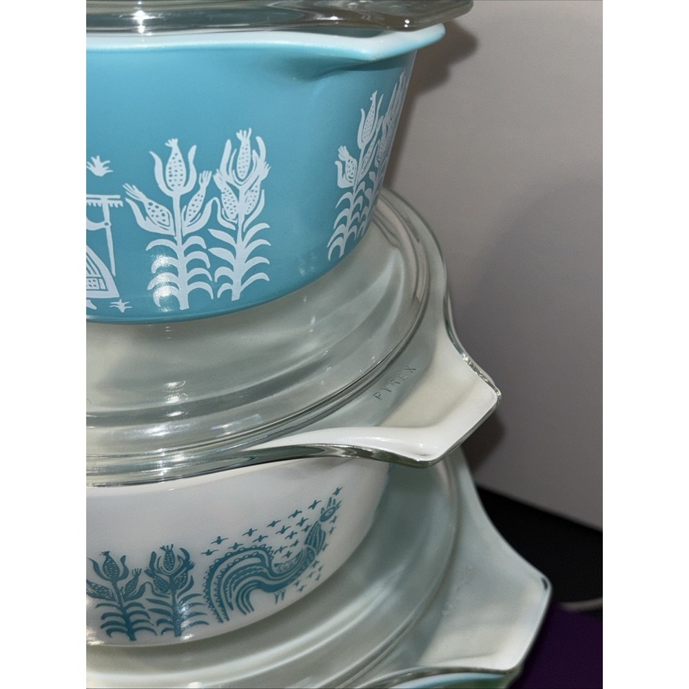 Pyrex Butterprint Casserole Set 471-475 w/Lids 1959-1968 - Picture 4 of 13
